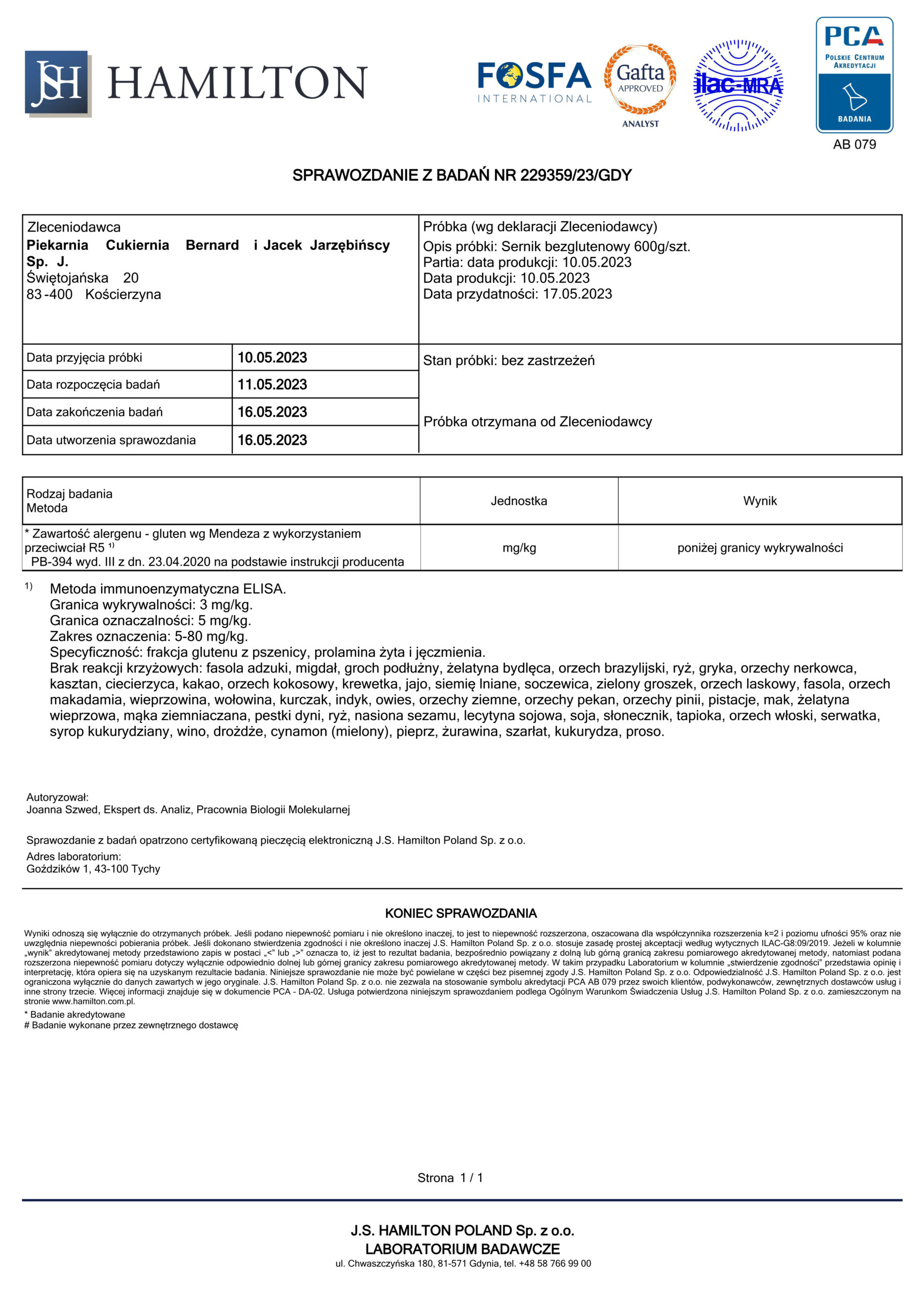 Sernik bezglutenowy 2023